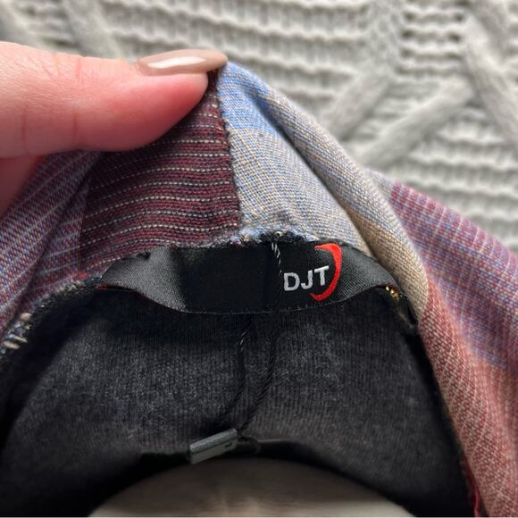 NWT DJT | Gray Funnel Neck Plaid Inserts Long Sleeve Sweatshirt - Picture 9 of 13